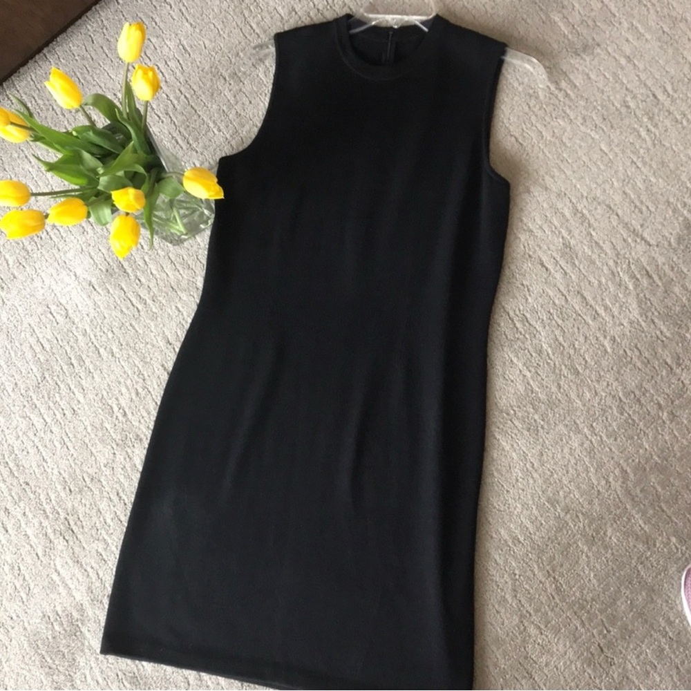 St. John Black Mock Neck Sheath Cocktail Dress